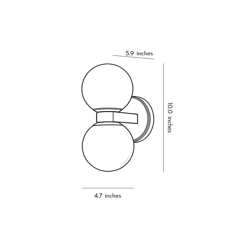 Product size diagram for the globe wall light 4.7inch by 10.0inch by 5.9inch.