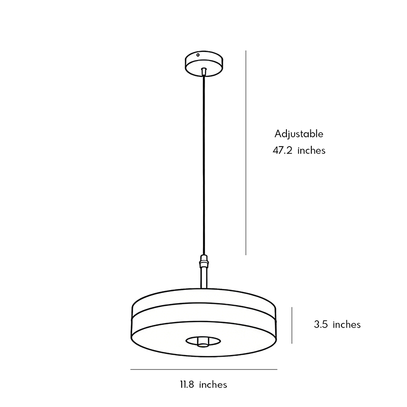 Product size chart for the disc pendant light 11.8inch by 3.5inch.