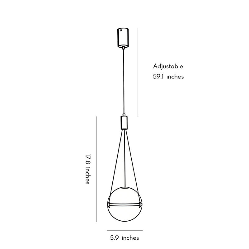 Product size charts for a globe pendant light fixture 17.8inch by 5.9inch.