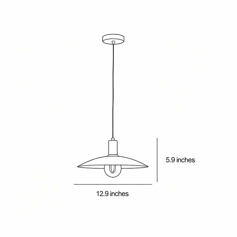 Product size chart for vintage glass pendant light 12.9inch by 5.9inch.
