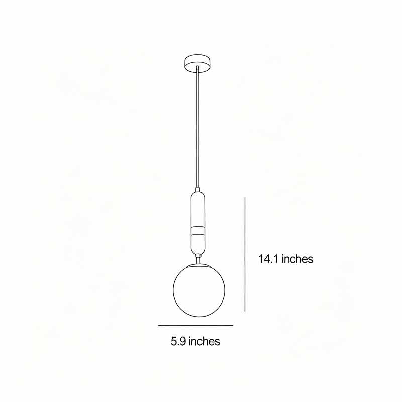 Product size charts for the modern globe pendant light 14.1inch by 5.9inch.