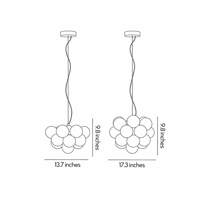 Dimension diagrams for two different sizes of glass ceiling lights.