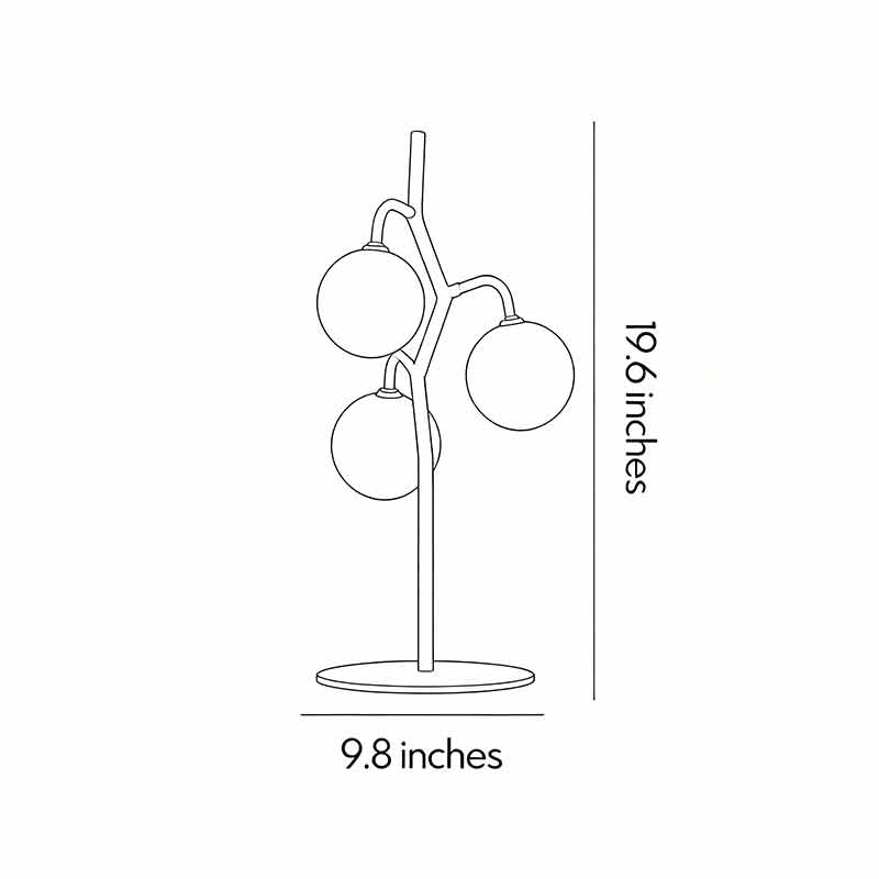 Product dimension drawings for colored glass table lamps 9.8inch by 19.6inch.