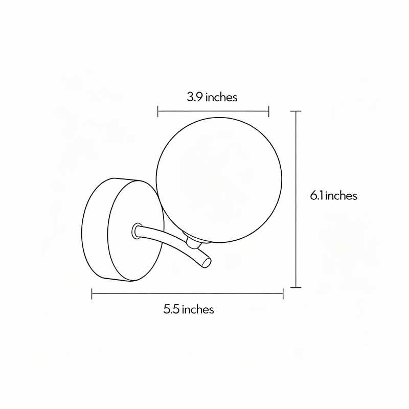 Product dimension diagram for stained glass wall lights 3.9inch by 6.1inch by 5.5inch.