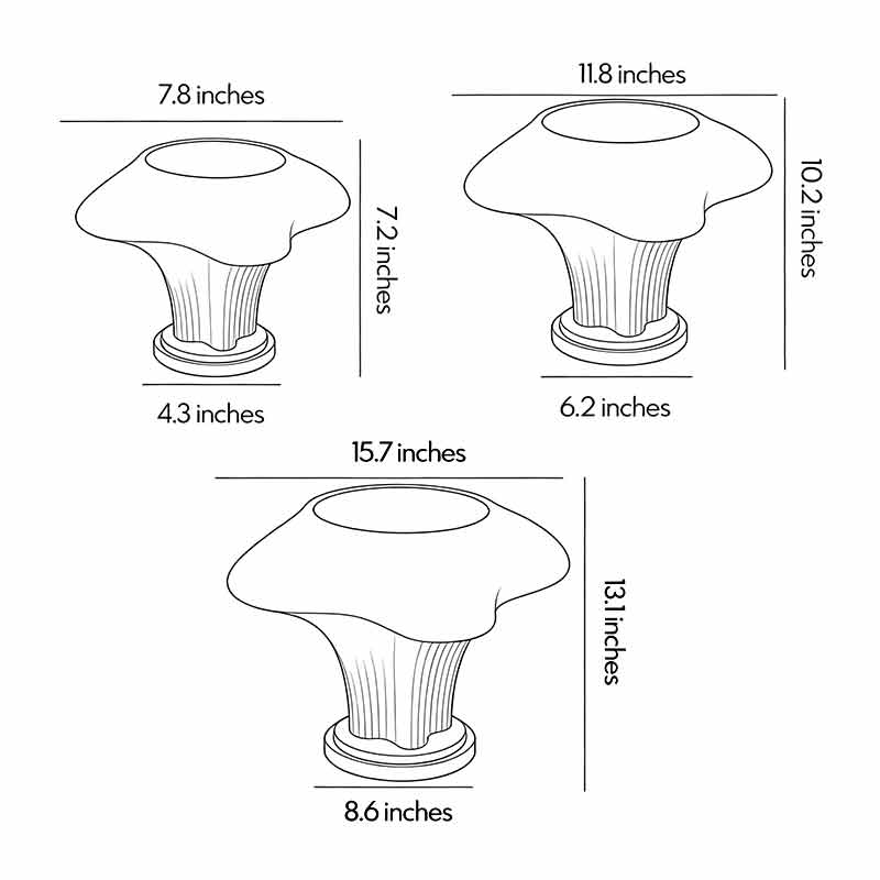 Dimensional diagrams for three product specifications of the solar pillar light.