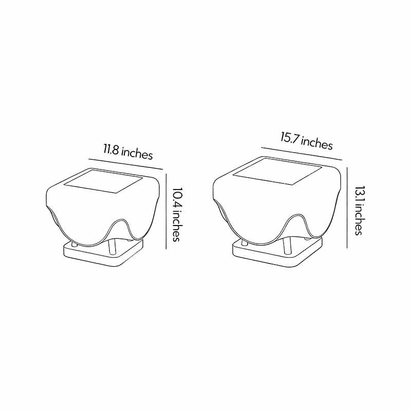 Dimensional diagrams for two product specifications of solar pillar-top lights.