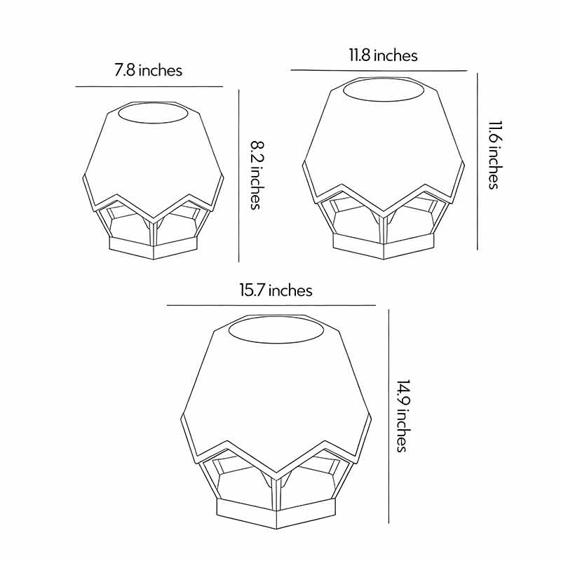 Dimensional drawings for the three product specifications of Pillar Top Solar Lights.