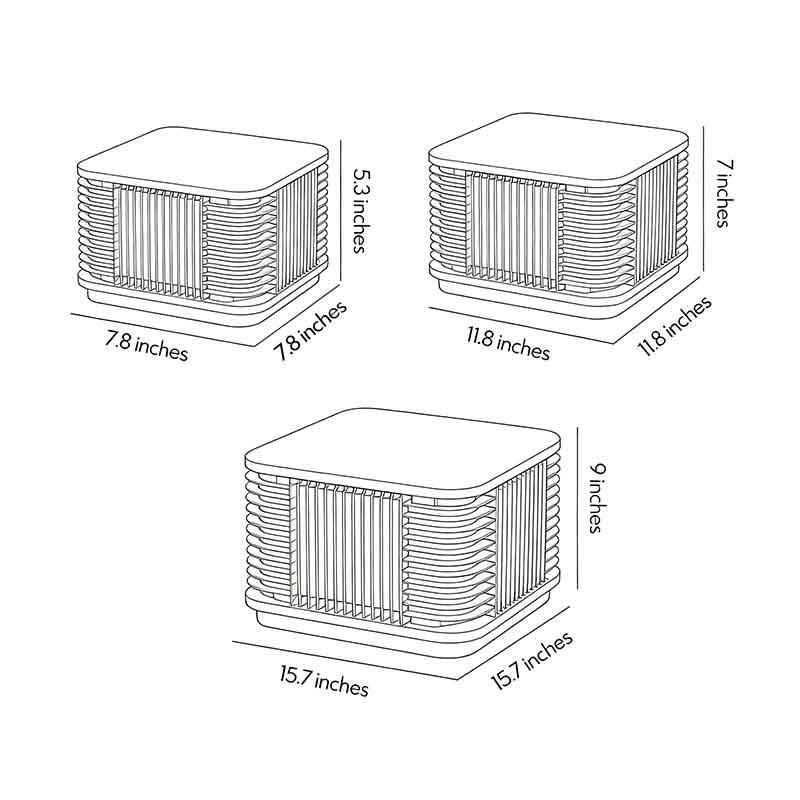 Dimensional diagrams for three product specifications of solar pillar lights.