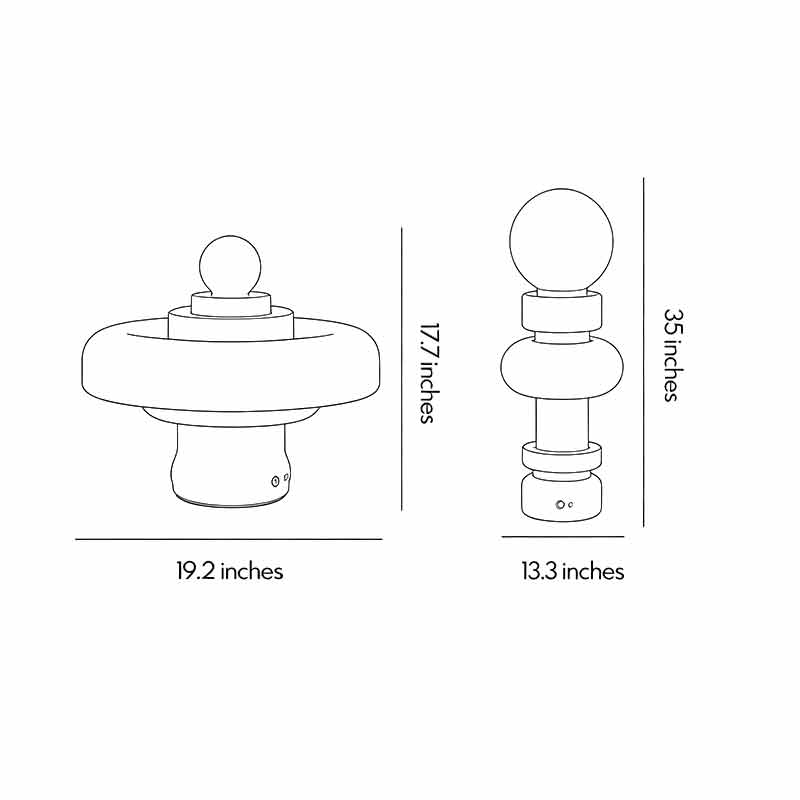 Dimensional diagrams for two product specifications of modern outdoor floor lamps.