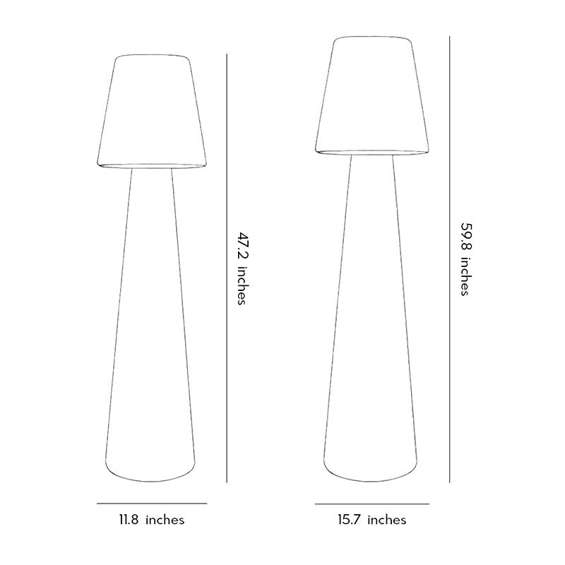 Dimensional drawings for two product specifications of the modern minimalist floor lamp.