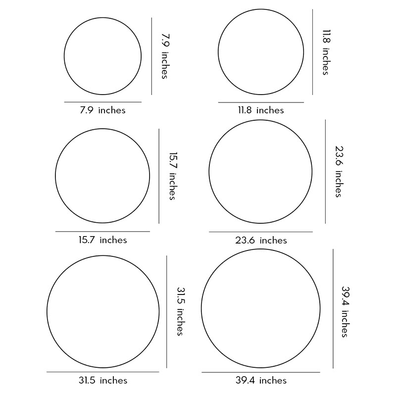 Dimensional diagrams for the six product specifications of the Sphere floor lamp.