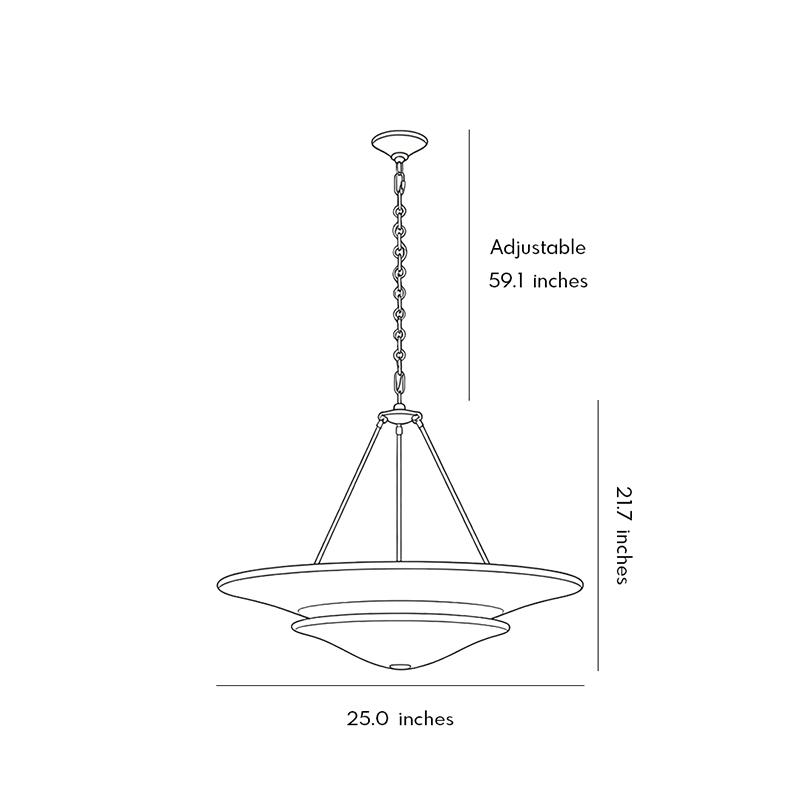 Product size chart for the White Plaster Chandelier 21.7inch by 25.0inch.