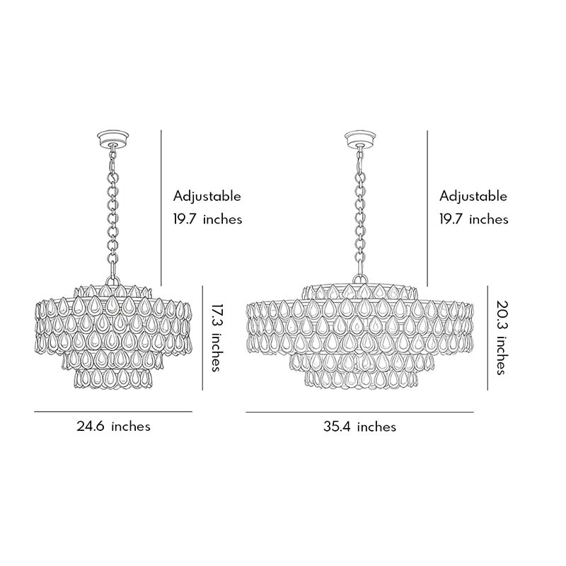 Size charts of two different sizes of Chandelier lighting crystal.