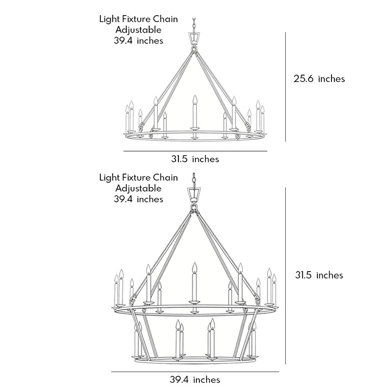 Size charts for two different sizes of the candles chandelier.