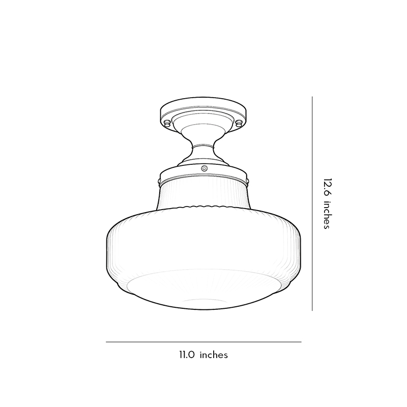 Product dimension diagrams of glass ceiling light fixtures 12.6inch by 11inch.