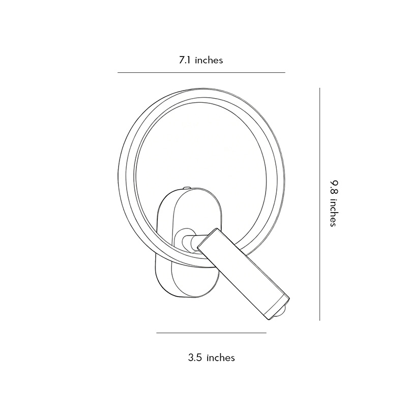 Product dimension diagram for the wall-mounted bedside reading light 9.8inch by 3.5inch.