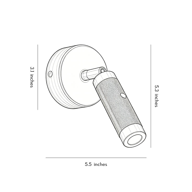 Product dimension diagram for the wall-mounted reading light 5.5inch * 5.3inch.