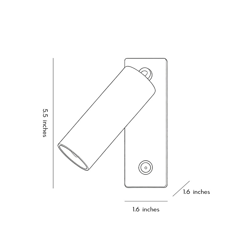 Product dimension diagram for the Wall Sconce Reading Light 5.5inch by 1.6inch by 1.6inch.